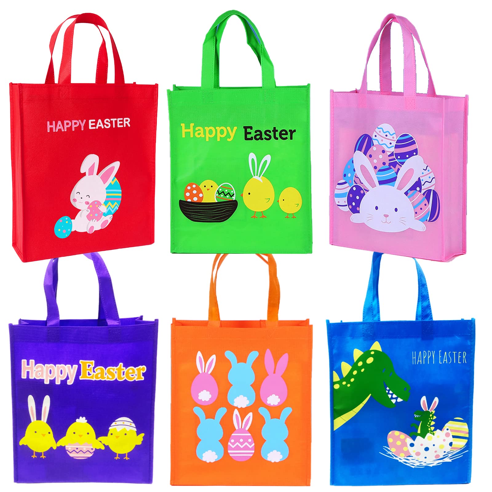 6 Pack Easter Gift Bags, Large Easter Bags with Handles, Easter Egg Bunny Treat Bags for Kids, Trick Bags Easter Kids Party Favo
