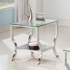 Coaster Square End Table with Mirrored Shelf Chrome / Tempered Glass 720337