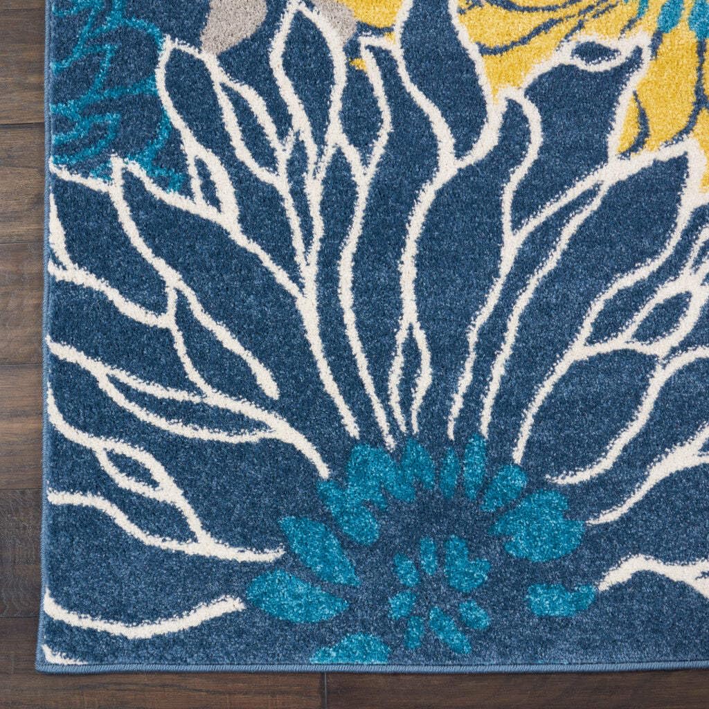 HomeRoots 100% Polypropylene 2’ x 6’ Blue Tropical Flower Runner Rug