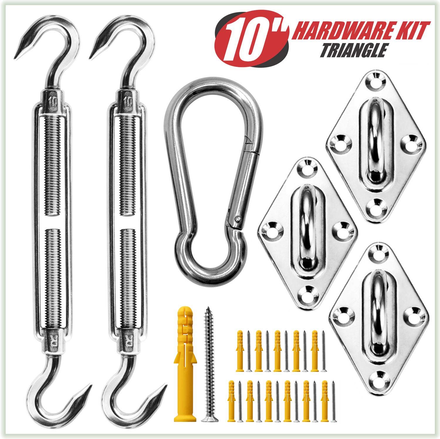 Colourtree 10 Inch Hardware Kit For Triangle Sun Shade Sail Canopy, 316 Military-Grade Stainless Steel