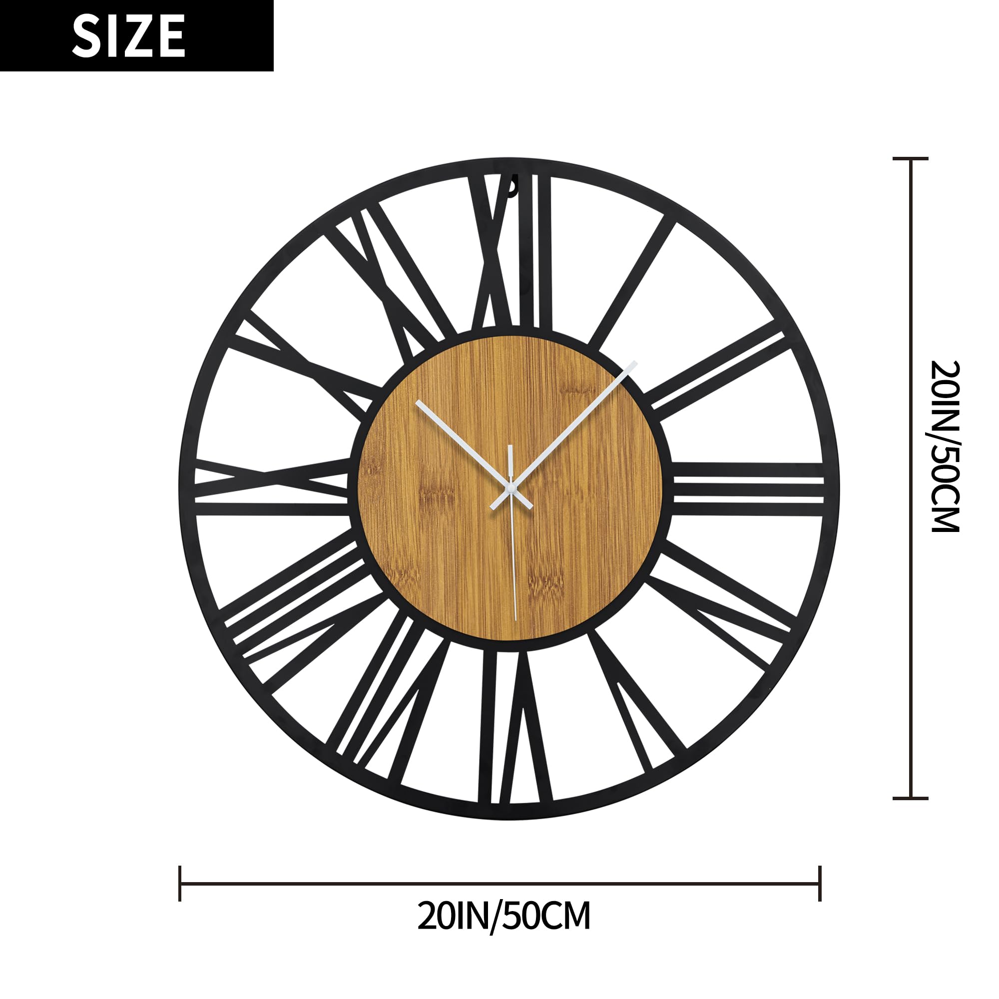 1St Owned Large Wall Clocks For Living Room Decor- Modern 20 Inch Silent Non Ticking Black Roman Numbers Metal Clocks For Farmho