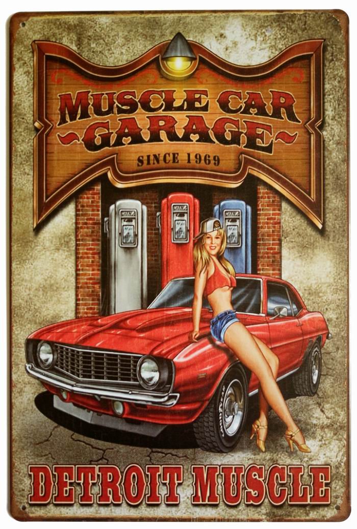 ERLOOD Muscle Car Garage Since 1969 Detroit Muscle Retro Vintage Decor Metal Tin Sign 12 X 8 Inches