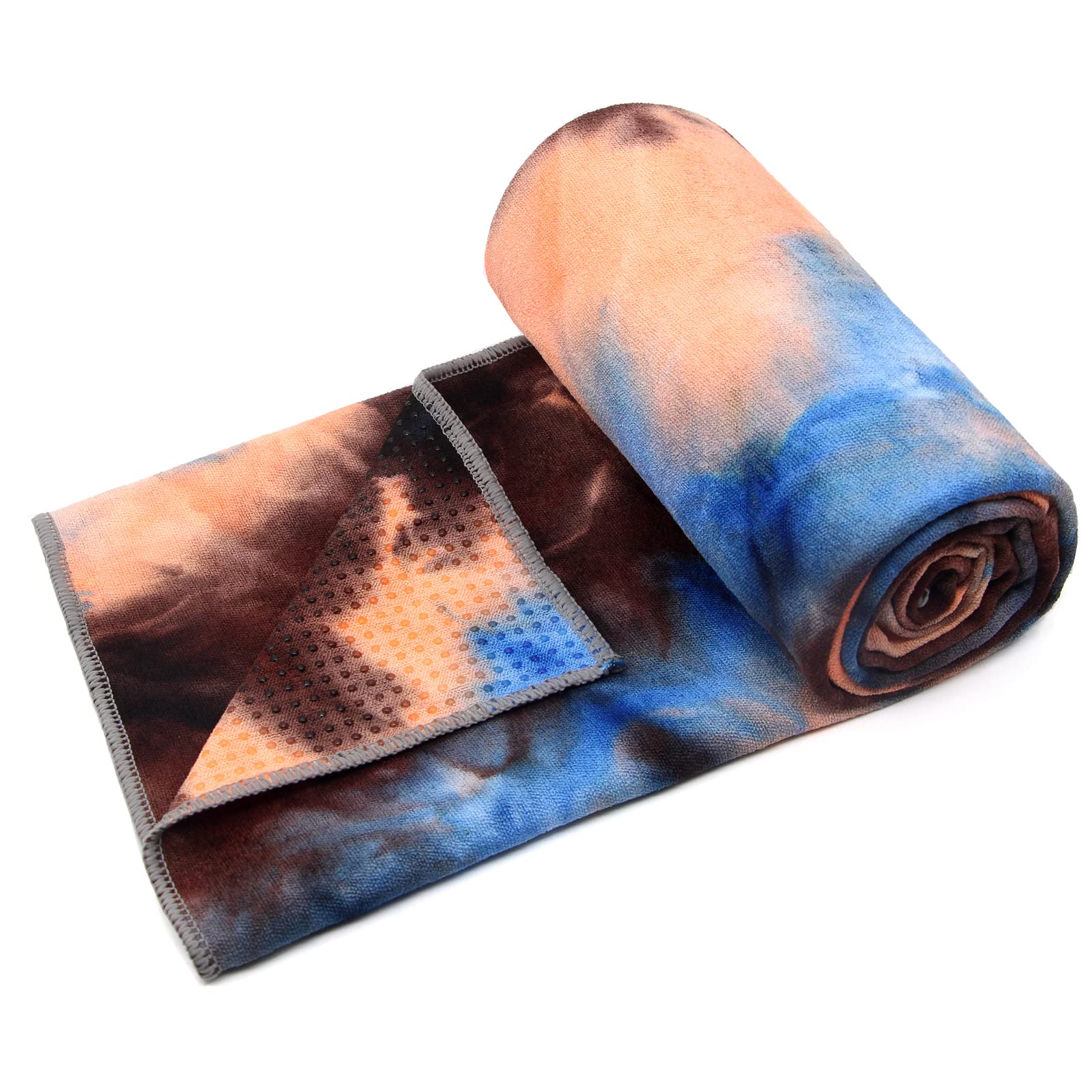 Yoga Towel,Hot Yoga Mat Towel with Grip Dots Sweat Absorbent Non-Slip for Hot Yoga, Pilates and Workout 24x72, Blue & Brown