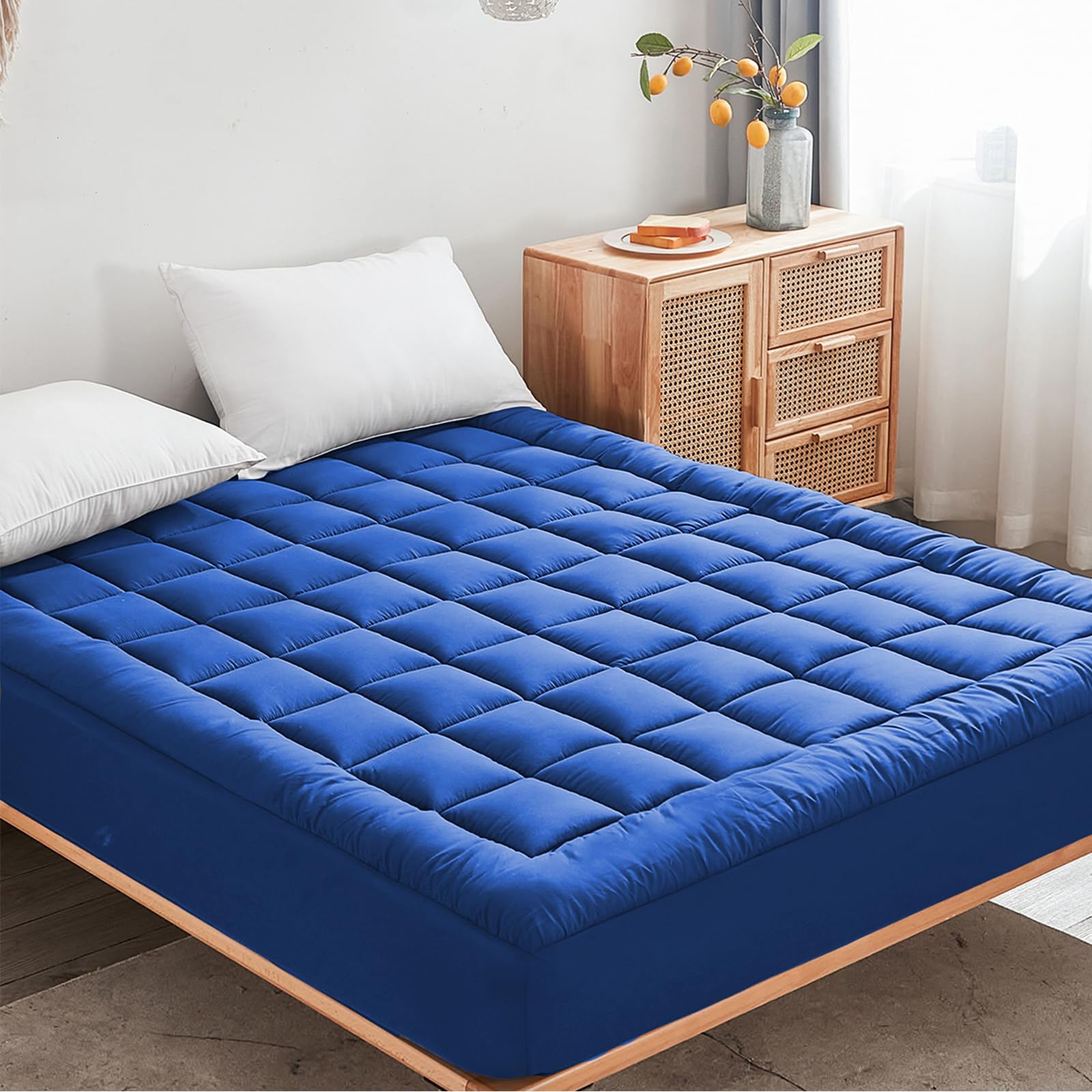 Mattress Pad - Soft And Breathable Mattress Protector Cover - Pillow Topper With Stretches To 18    Deep Pocket Fits Up To 8   -