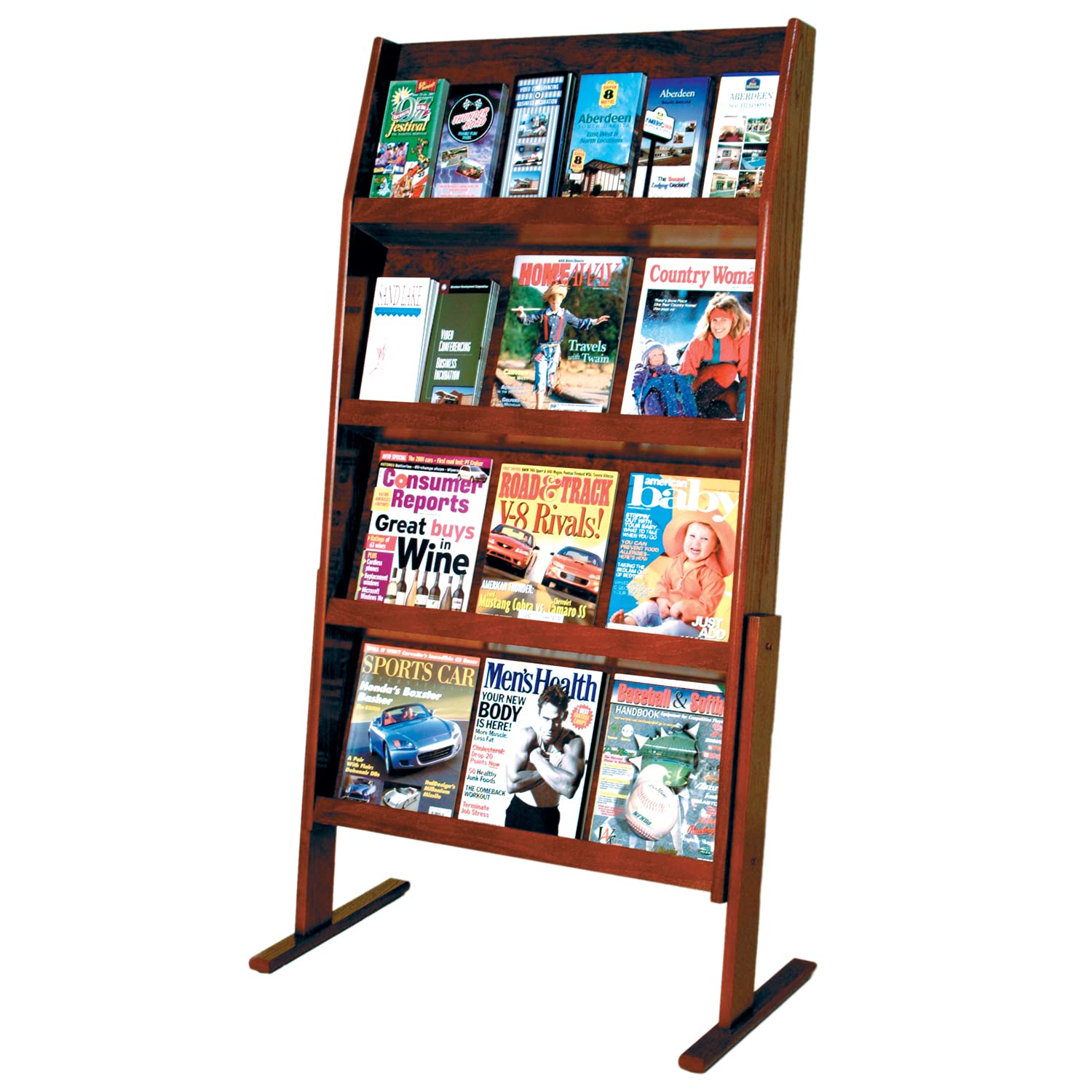 Wooden Mallet Slope 4Hx6W 24 Pocket Standing Literature Display, Mahogany (LD49-24FSMH)