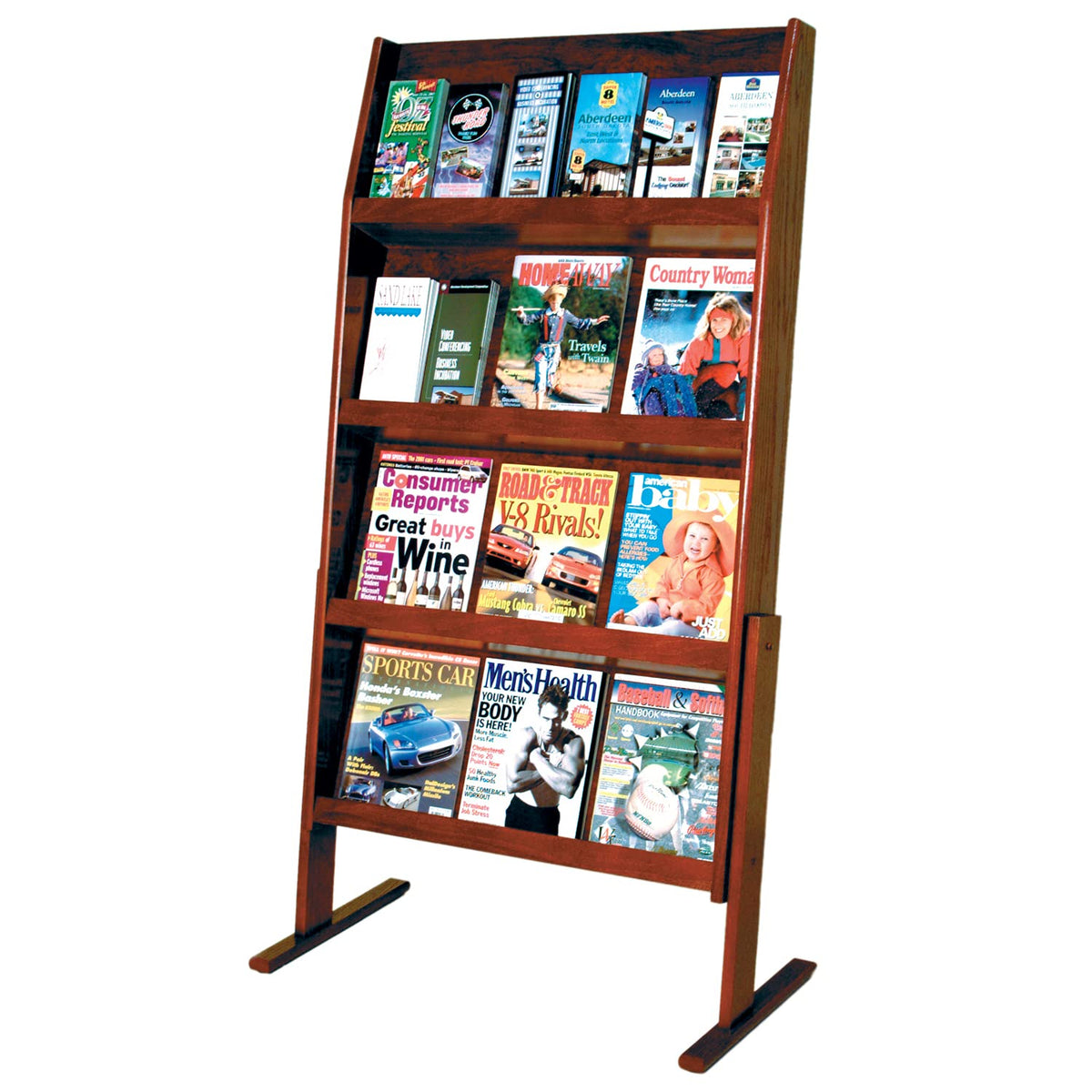 Wooden Mallet Slope 4Hx6W 24 Pocket Standing Literature Display, Mahogany (LD49-24FSMH)