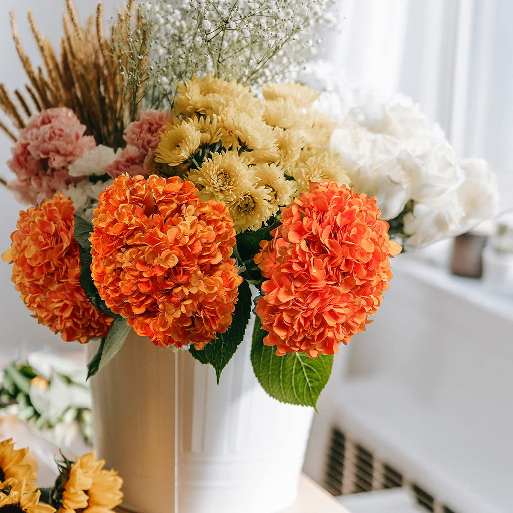 Kisflower 6Pcs Silk Hydrangea Artificial Flowers Realistic Hydrangea Halloween Fall Flowers Bouquet For Wedding Party Office Hom