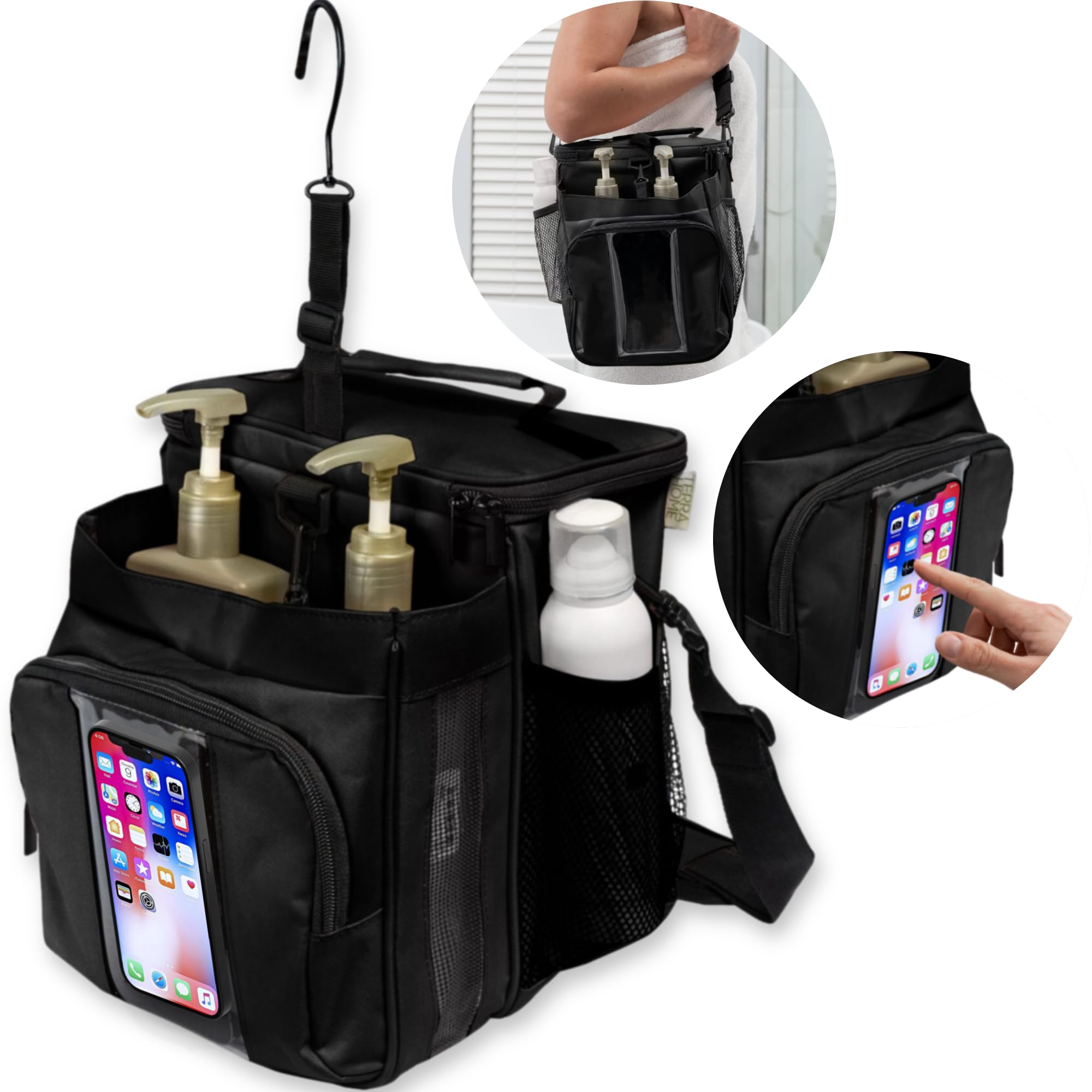 TERRA HOME Portable XL Shower Caddy Bag - College Dorm Room Essentials for Men, Women, Students - Foldable, Water Resistant with