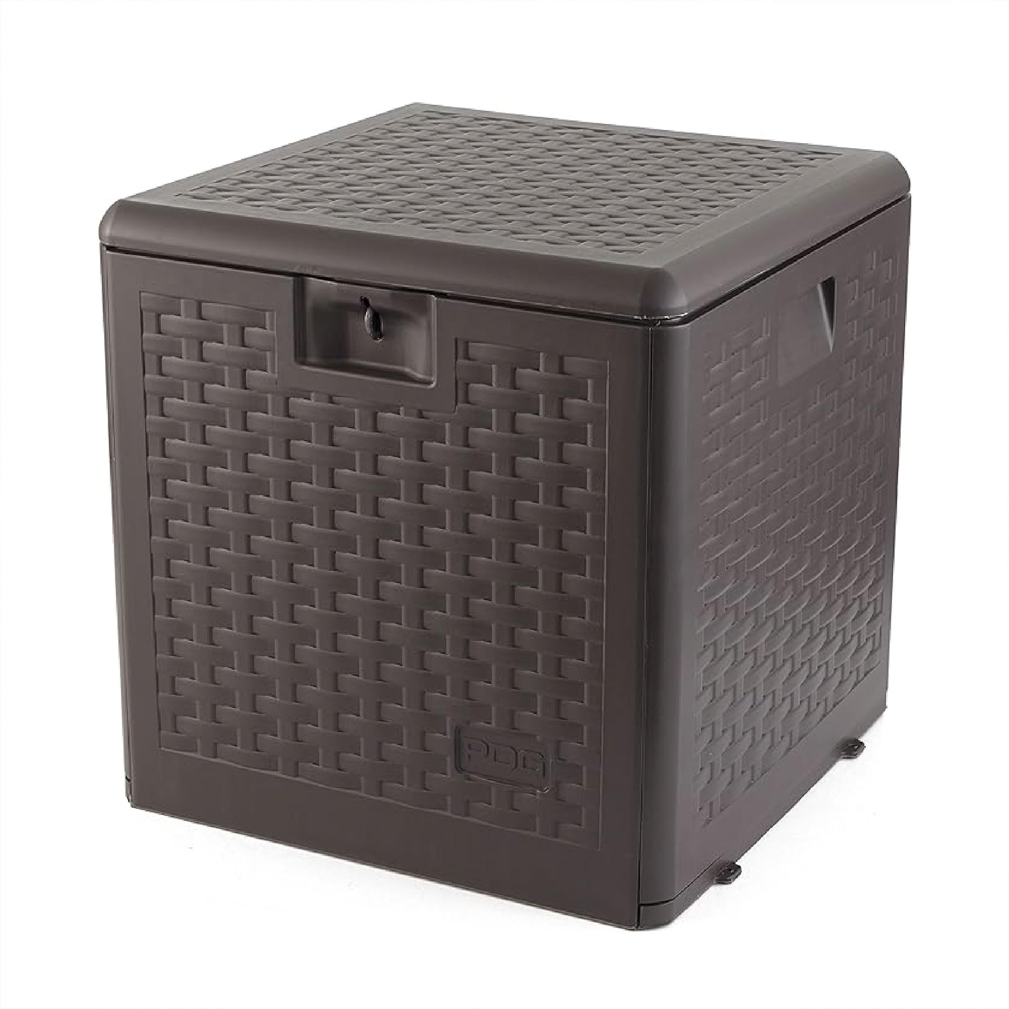 Plastic Development Group Outdoor Patio Storage Box, 28-Gallon Outdoor Storage Bin, Java Brown