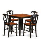 East West Furniture PBKE5-BLK-W 5 Piece Counter Height Pub Set Includes a Square Dining Table and 4 Dining Room Chairs, 36x36 Inch, Black & Cherry