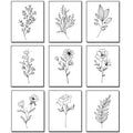 Outus 9 Pieces Botanical Plant Wall Art, Black White Plants Abstract Flowers Minimalist Flowers Decor for Bathroom Kitchen Wall 