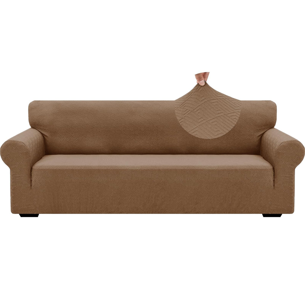 Znsayotx 1 Piece Jacquard Couch Covers For 3 Cushion Couch High Stretch Sofa Cover For Pets Dogs Anti Slip Extra Large Sofa Slipcovers Furniture Protector (X-Large,New Pattern Light Coffee)