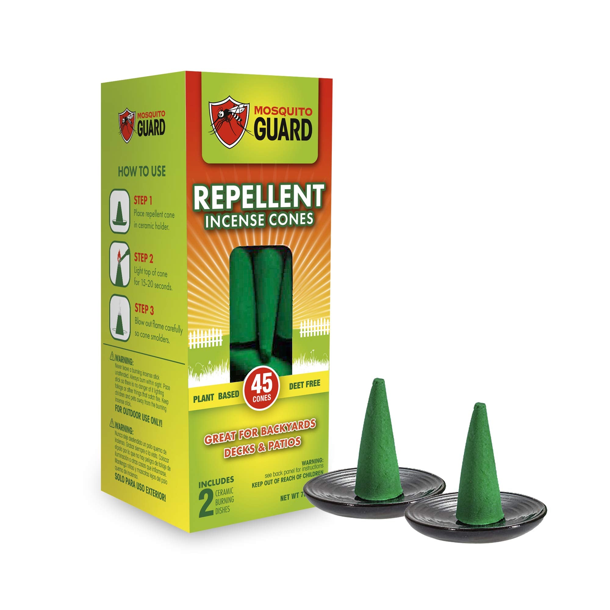 Mosquito Guard 45Pcs Mosquito Repellent Incense Cone With 2 Ceramic Dishes - Mosquito Repellent For Patio - No Deet Plant Based