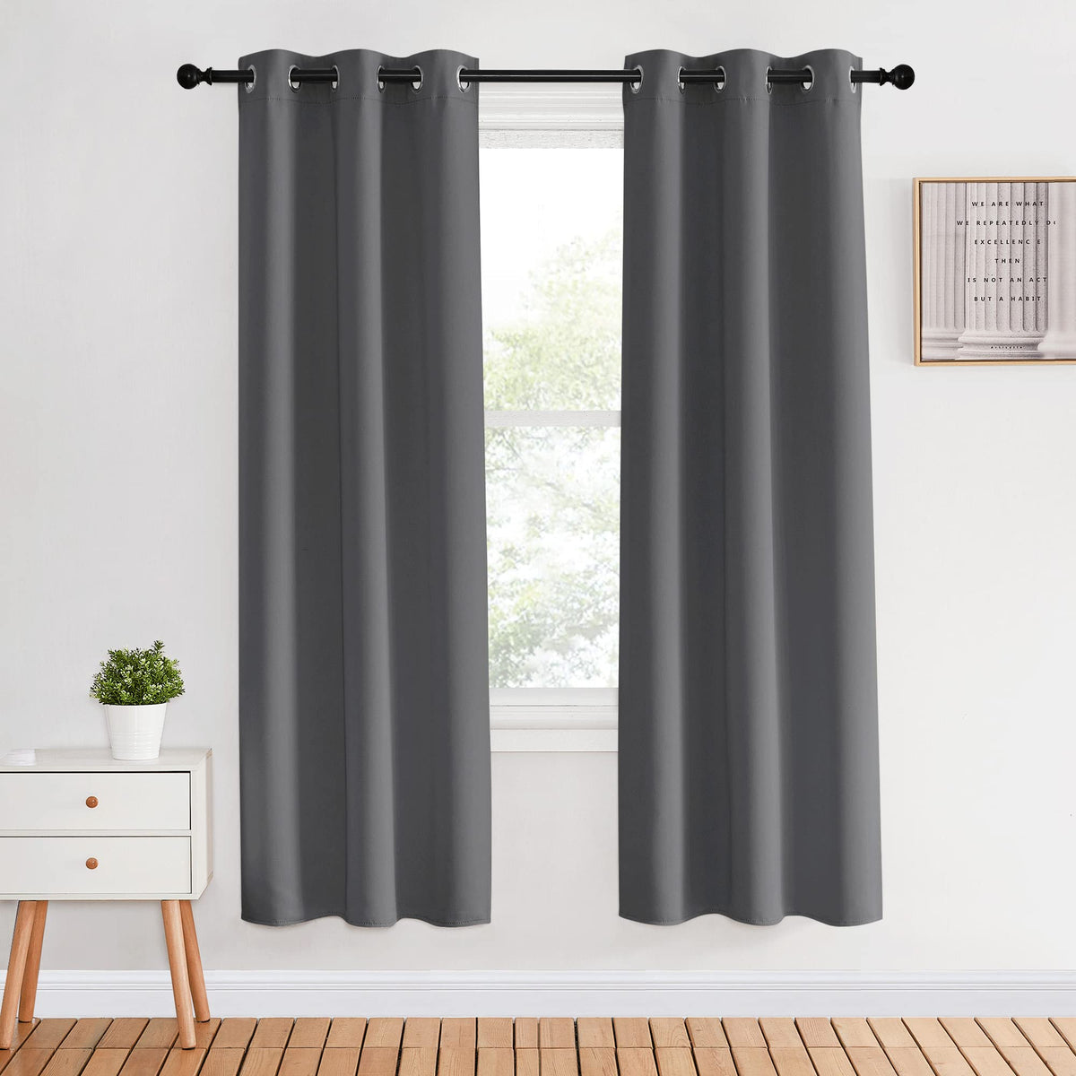 Nicetown Blackout Window Curtains 70' L, 2 Panels, 34 Inch, Grey, Grommet Top Room Darkening Thermal Insulated Vertical Window