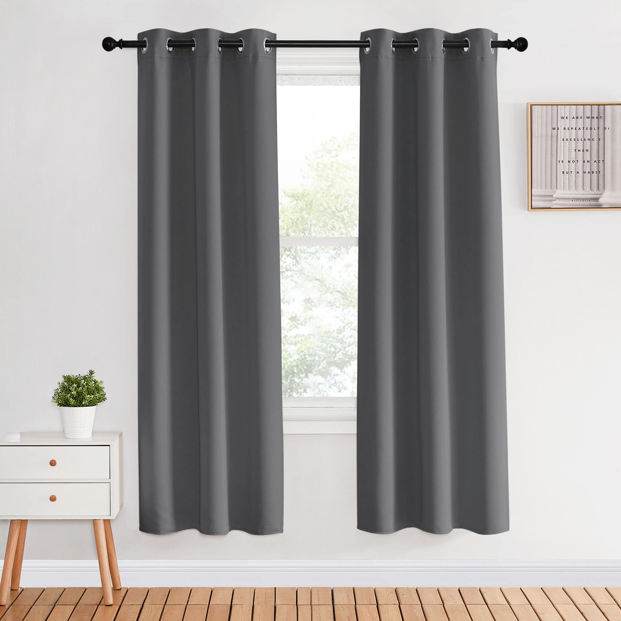 Nicetown Blackout Window Curtains 70' L, 2 Panels, 34 Inch, Grey, Grommet Top Room Darkening Thermal Insulated Vertical Window