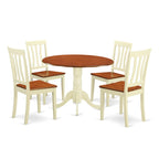 East West Furniture DLAN5-BMK-W 5 Piece Kitchen Table & Chairs Set Includes a Round Dining Room Table with Dropleaf and 4 Solid Wood Seat Chairs, 42x42 Inch, Buttermilk & Cherry