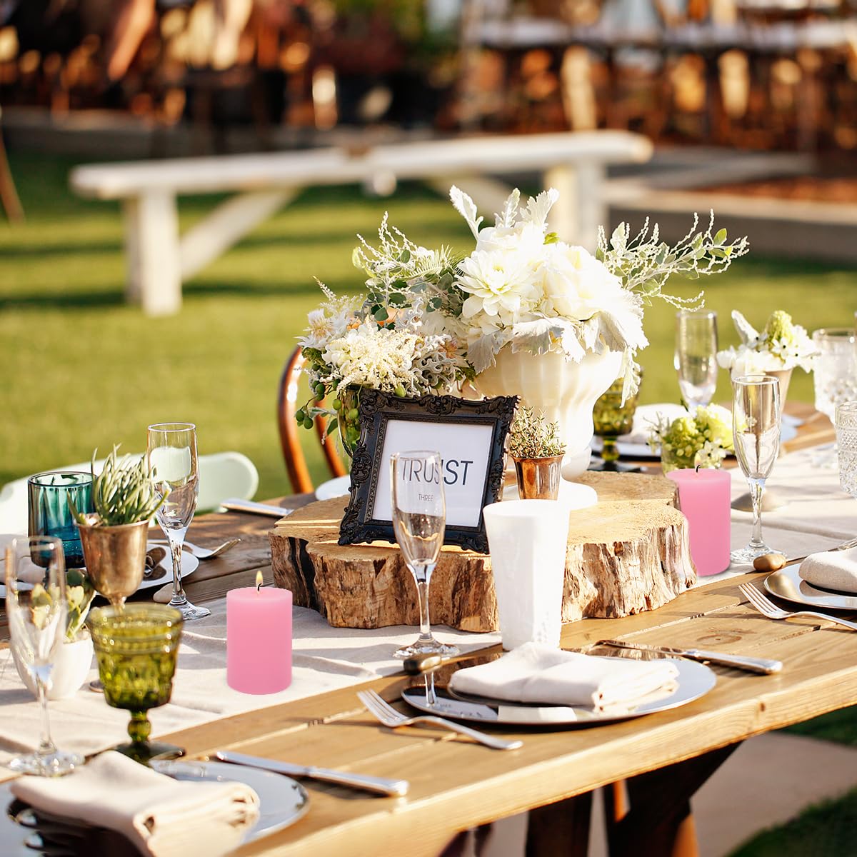 Amusaer 2X3 Inch Pink Pillar Candles Small 24 Hours Unscented Dripless Flat Top Column Cylinder Candles For Dinner Table Christm