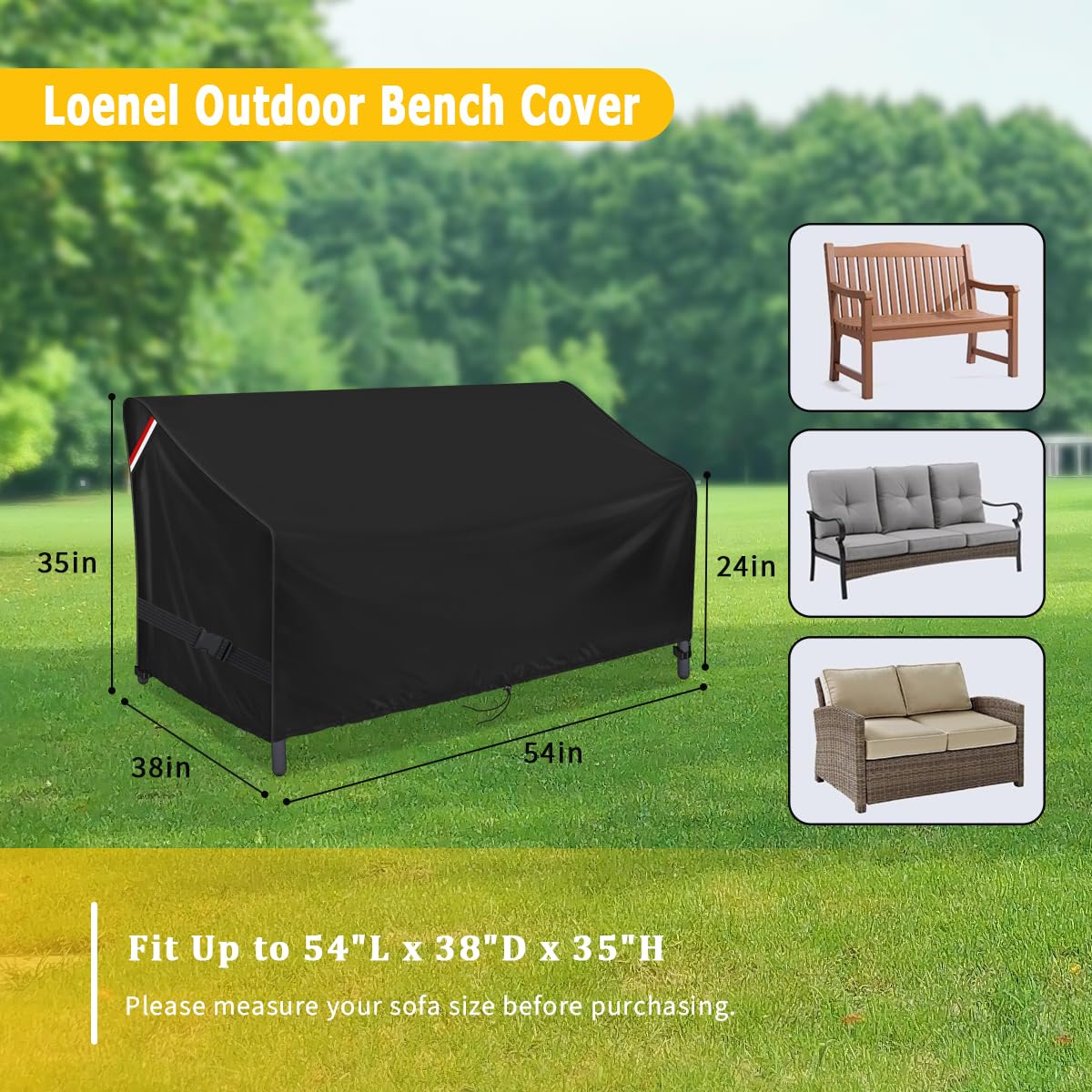 Loenel Outdoor Loveseat Cover, Waterproof 2-Seater Outdoor Bench Cover For Patio Sofa Furniture, Outside Small Couch Covers - 54