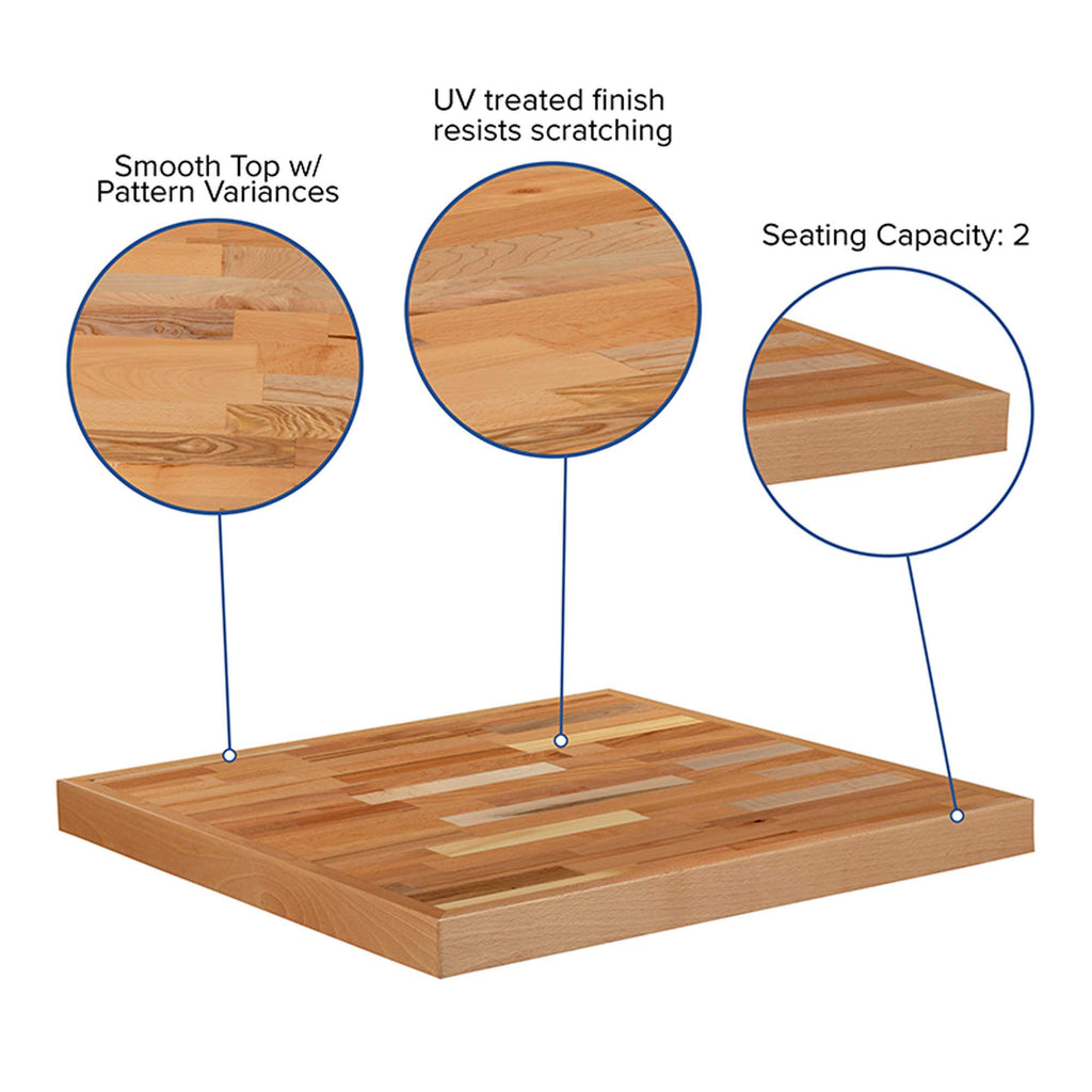 Flash Furniture Mayfair 24" Square Butcher Block Style Table Top, Natural