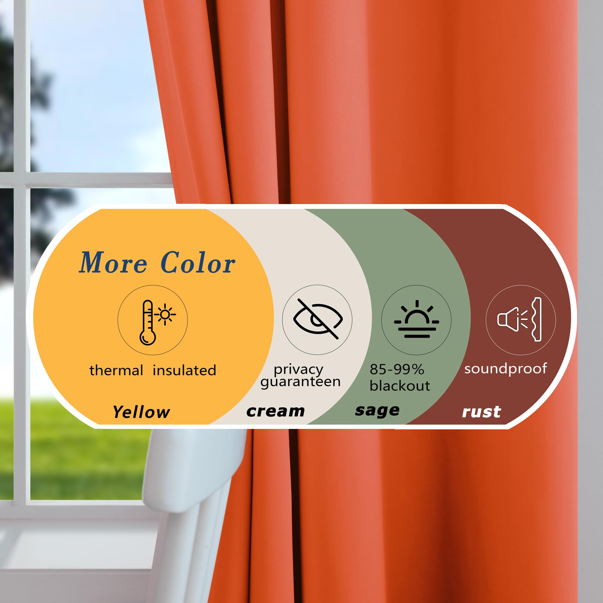 Mrs.Naturall Orange Curtains 84 Inch Length 2 Panels Set For Living Room,Fall Halloween Decor Blackout Room Darkening Curtains 8