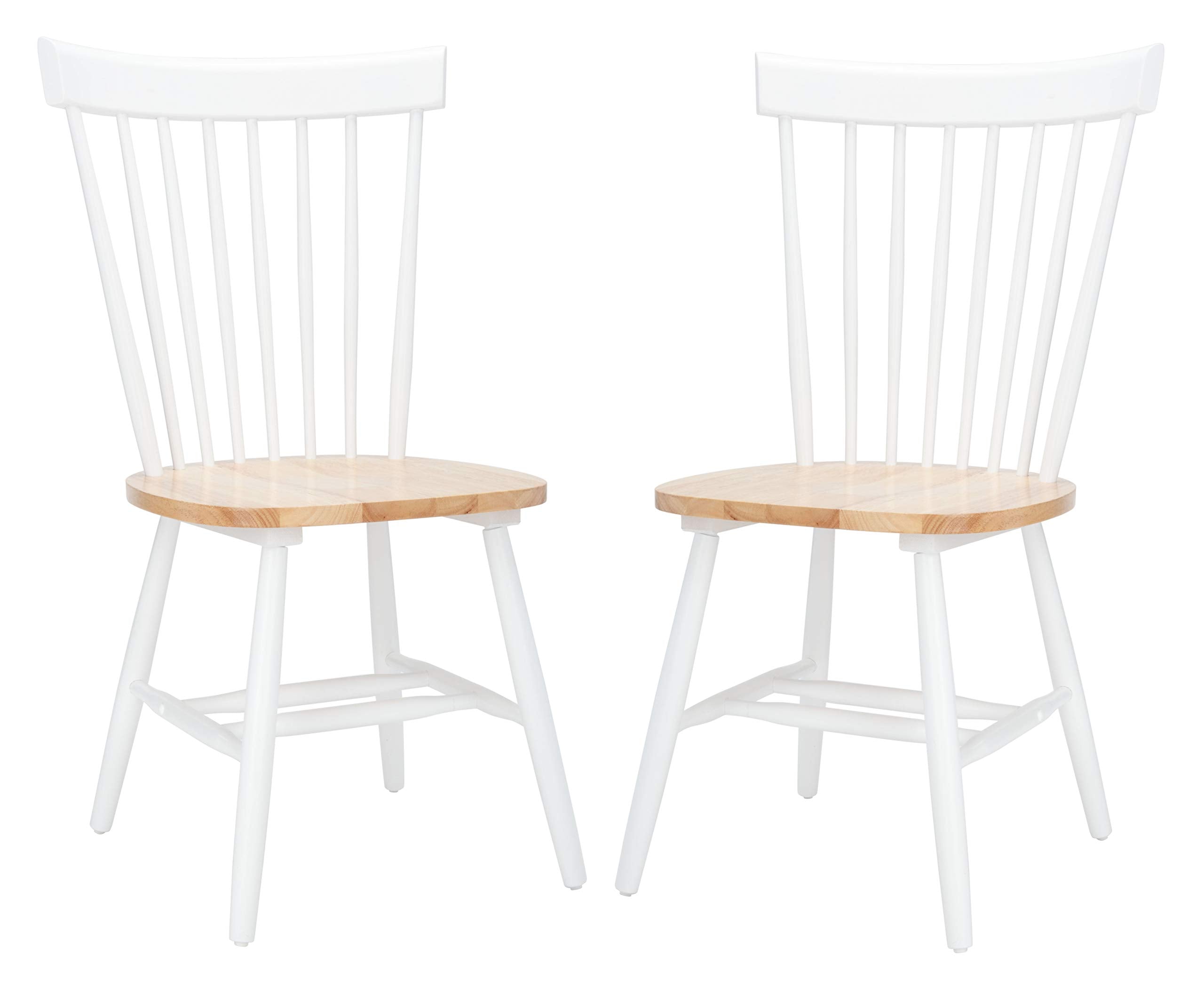 Safavieh Home Collection Parker Farmhouse White/Natural Windsor Spindle Solid Wood Dining Chair Set Of 2