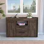 Hart Sideboard Double Door Cabinet, 1 Open Shelf, Dark Walnut