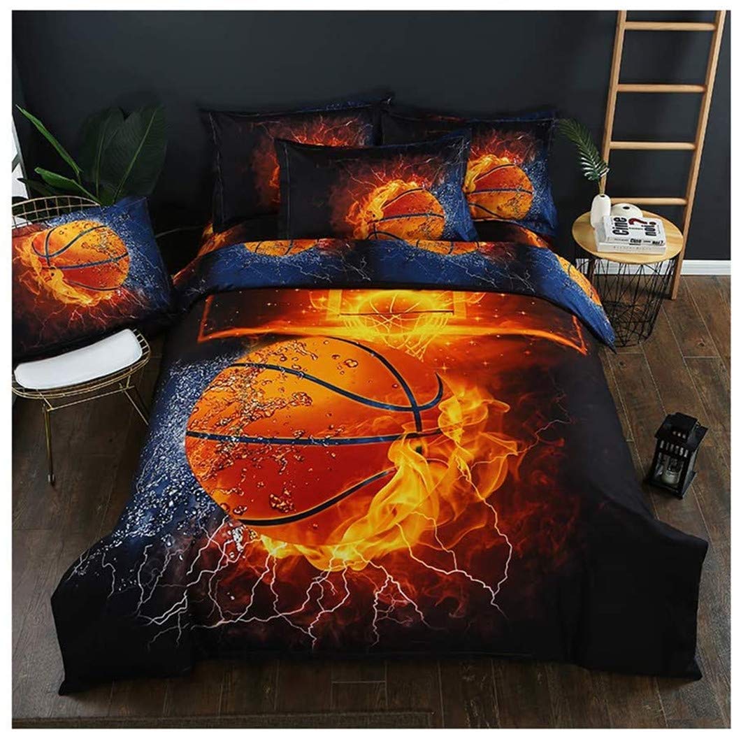 Homebed 3D Sports Fire Basketball Bedding Set For Teen Boys,Duvet Cover Sets With Pillowcases,Twin Size,2Pcs,1 Duvet Cover+1 Pil