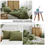 Simple&Opulence 100% Linen Duvet Cover Set 2Pcs Basic Style Natural French Washed Flax Solid Color Soft Breathable Farmhouse Bedding With Button Closure - Olive Green, Twin