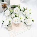 Meldel White Corsage And Boutonniere Set, Ivory Boutonniere, Prom Flower Wrist Corsage Bracelets, Homecoming Corsage Wristlet, M