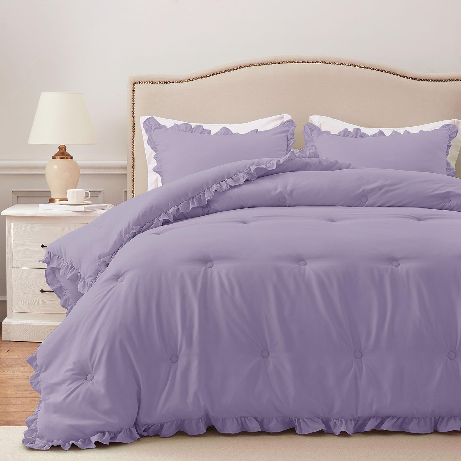 Harborest Twin Comforter Set Lavender - Ruffle Comforter For Twin Size Bed, Fluffy Twin Size Comforter Set For All Seasons, 2 Pi