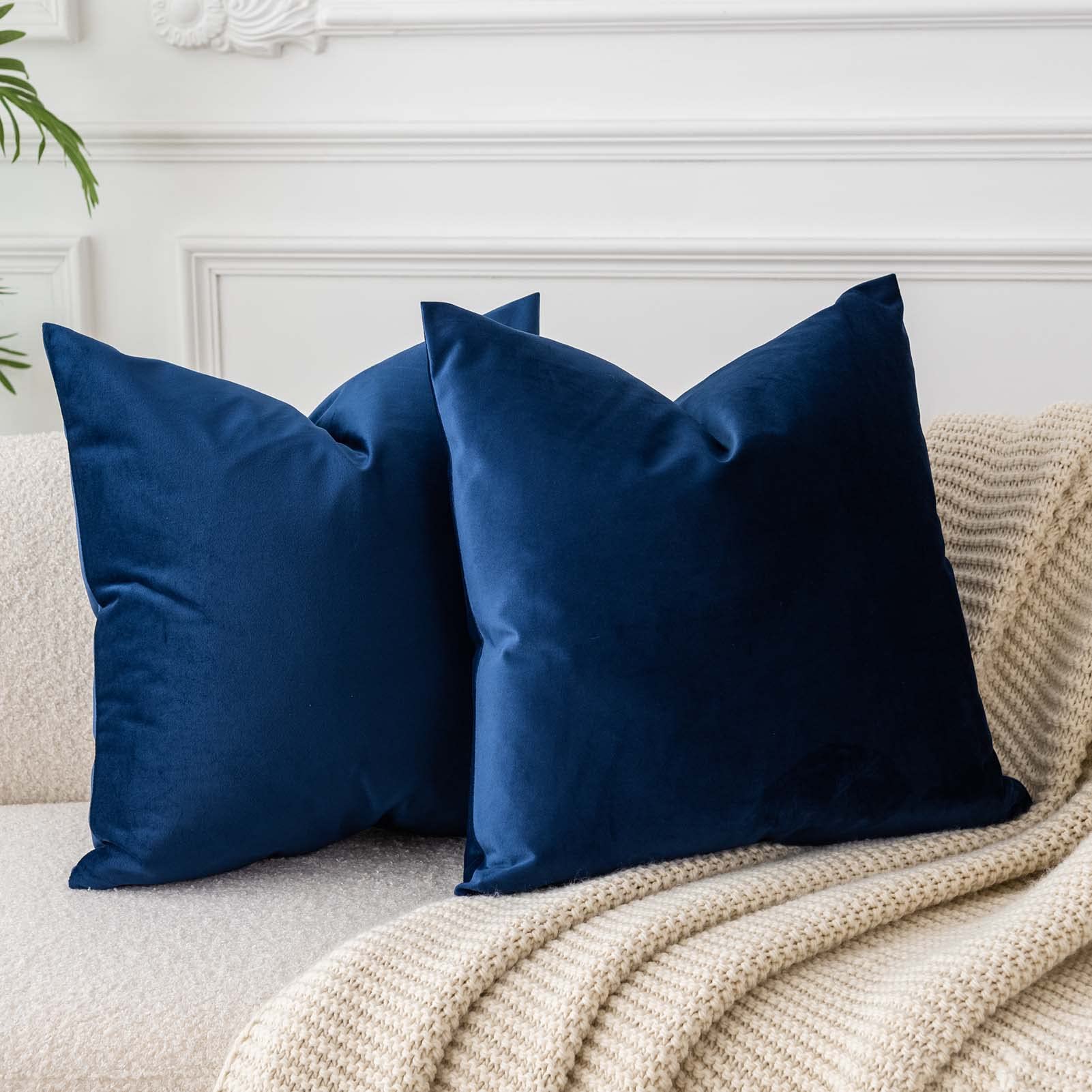 Juspurbet Navy Blue Luxury Velvet Throw Pillow Covers 22X22 Set Of 2,Decorative Soft Solid Cushion Cases For Couch Sofa Bed