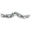 Nearly Natural 6Ft. Flocked Poinsettia And Berry Artificial Christmas Garland With 50 Warm White Led Lights