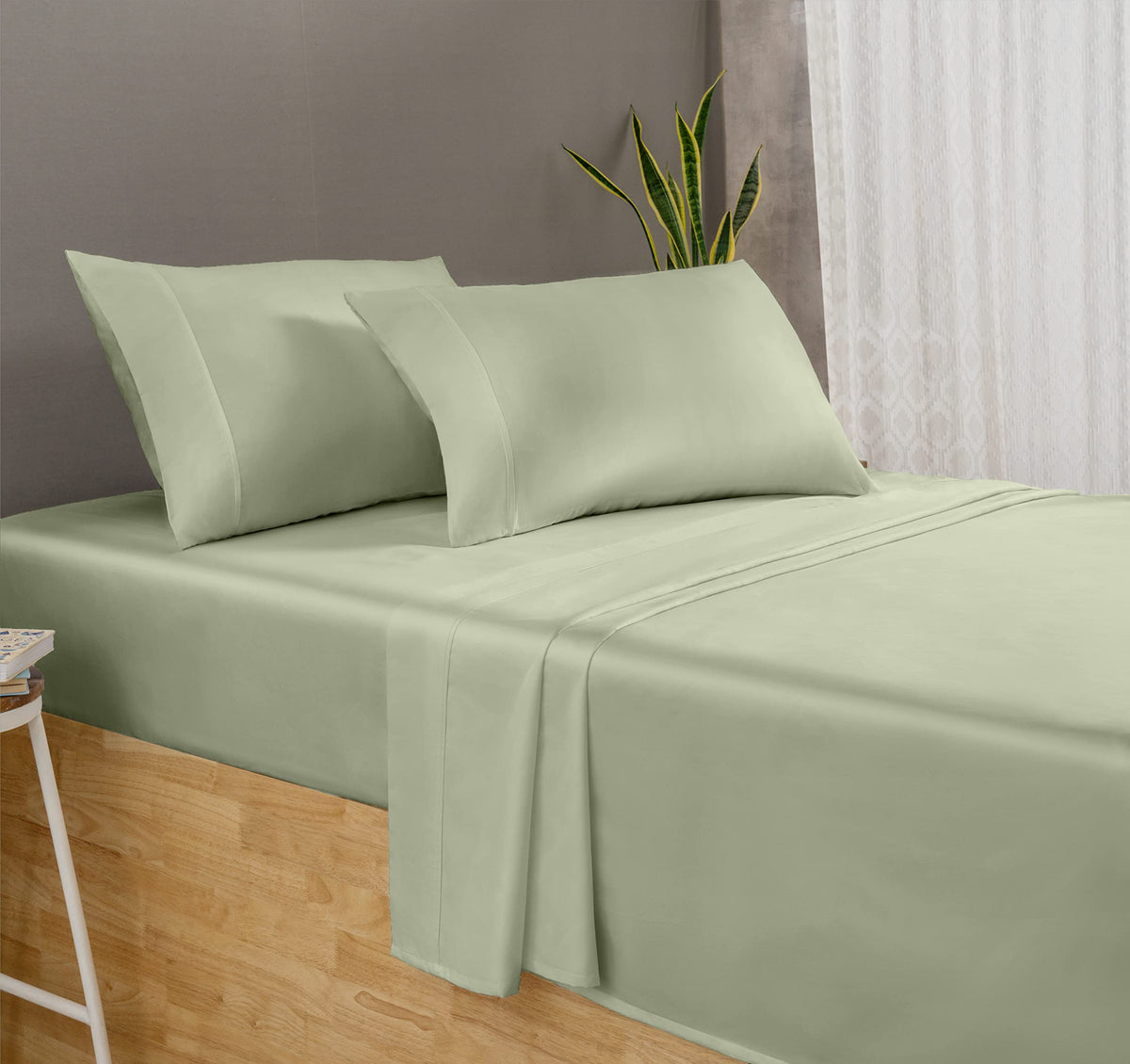 Threadmill Luxury 800 Thread Count King 100% Cotton Sheets - Sage Green Sateen Weave Bed-Sheets, Better Than Egyptian Cotton, 4