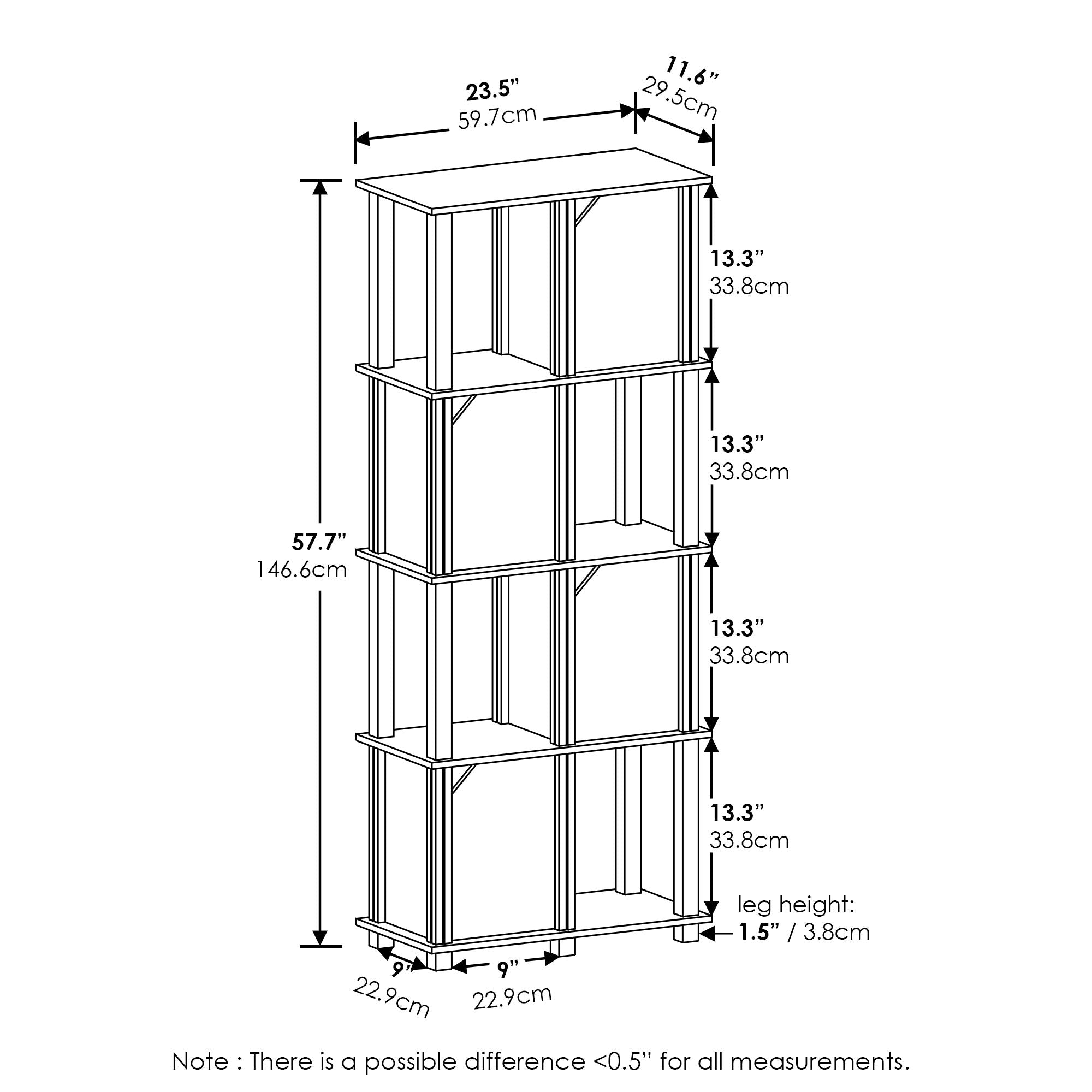 Furinno Brahms Storage Shelf, 5-Tier, Black Oak/Black