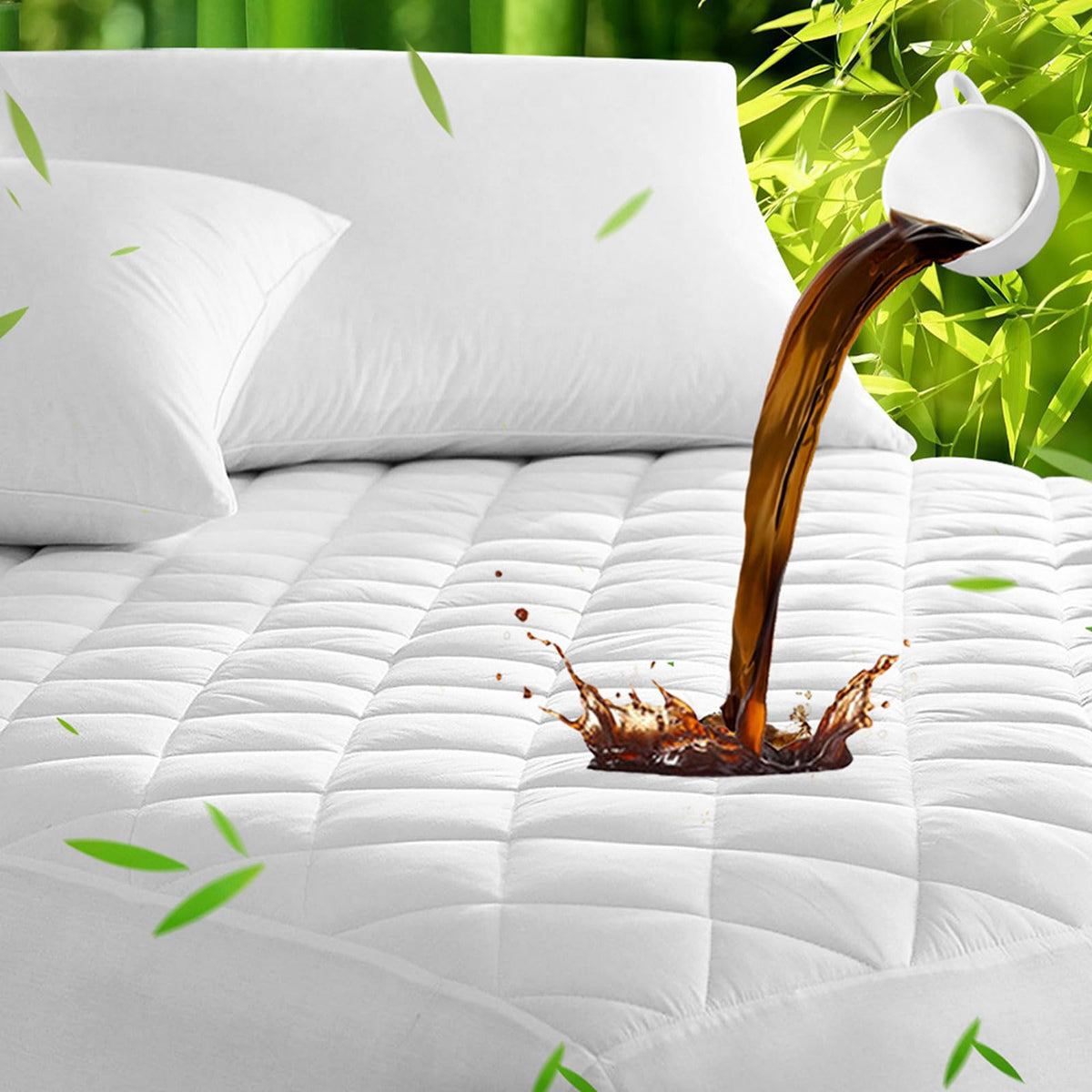 Unilibra King Mattress Pad Waterproof Rayon Made From Bamboo, Fitted Deep Pocket Mattress Cover Fits 6'-25', Breathable Quilte