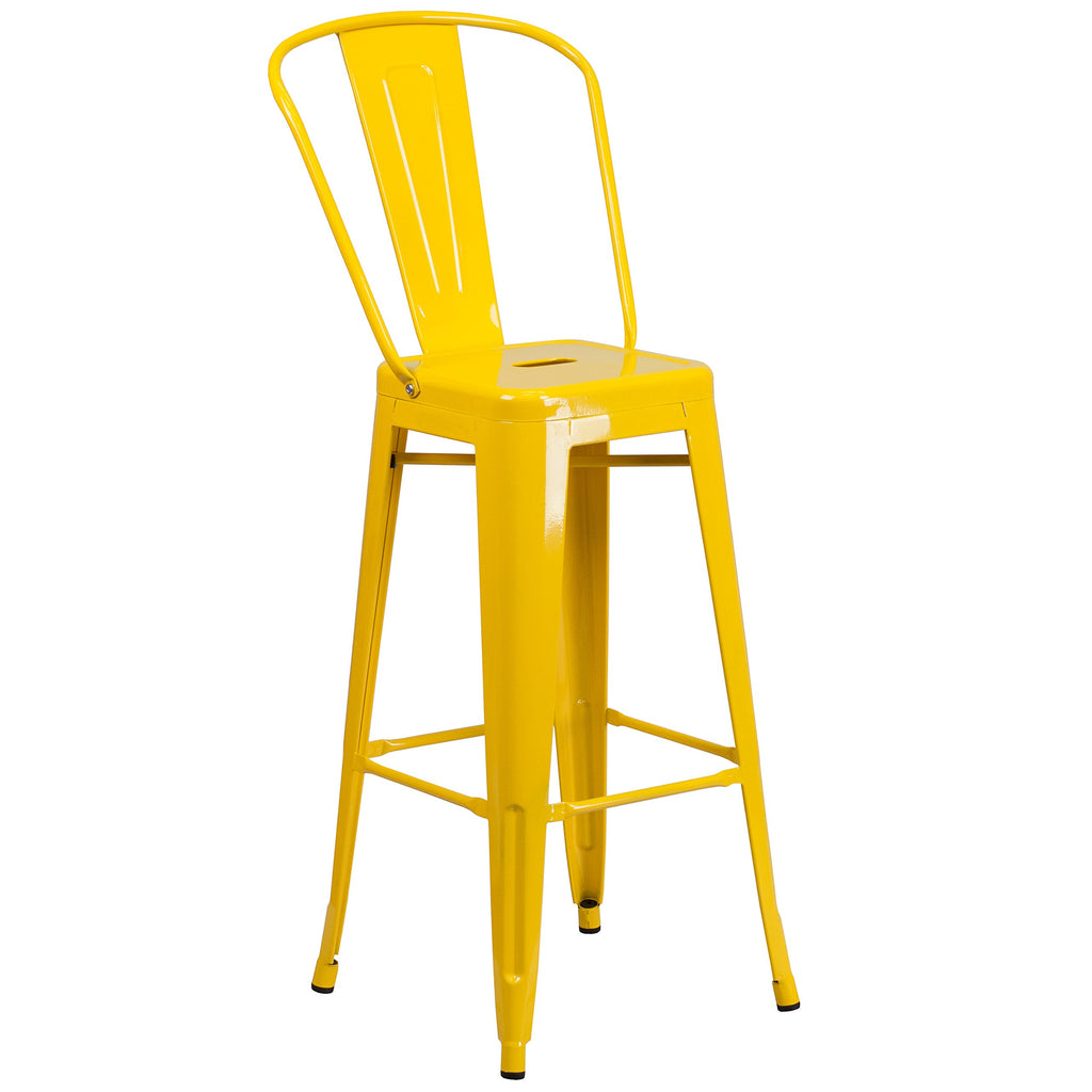 Flash Furniture Commercial Grade 30" High Yellow Metal Indoor-Outdoor Barstool with Removable Back