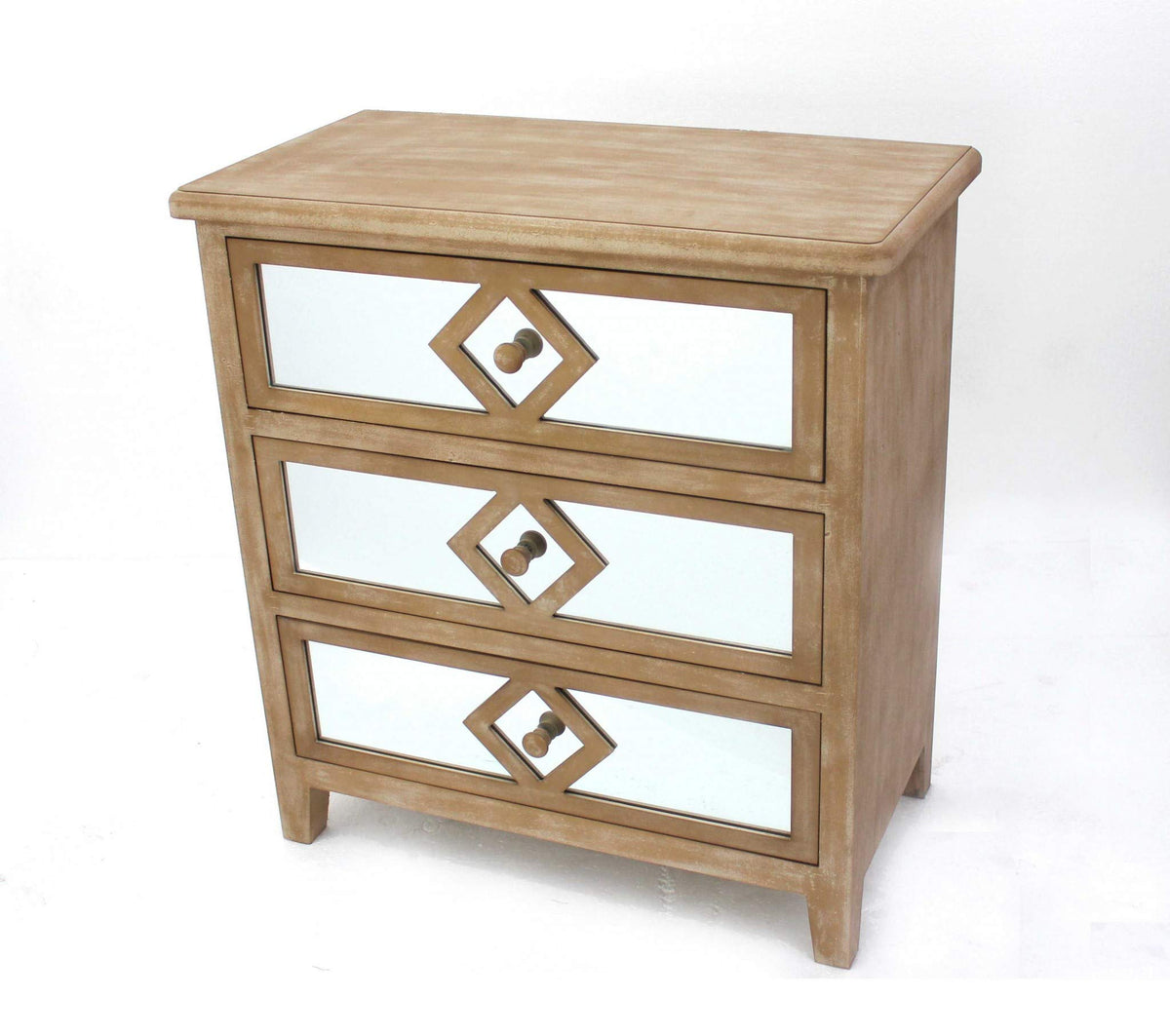 HomeRoots Traditional Mirrored Wooden Cabinet with 3 Drawers