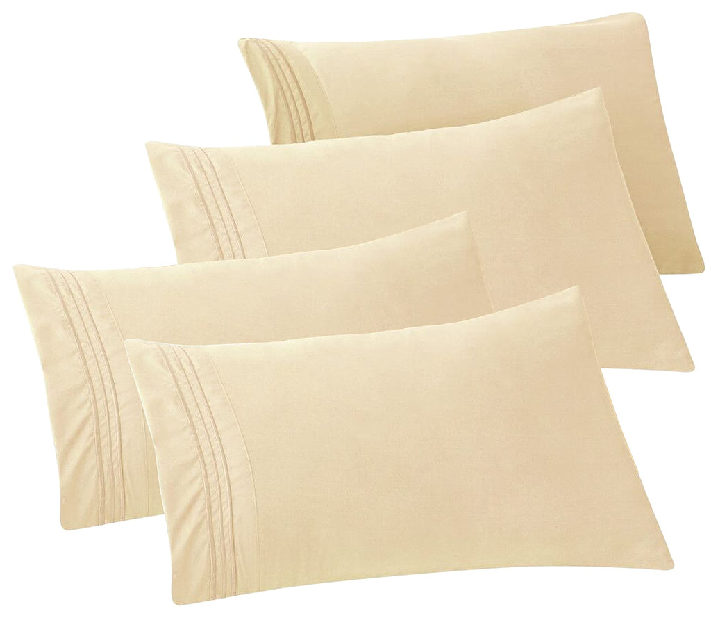 Elegant Comfort 4-Pack Solid Pillowcases 1500 Thread Count Egyptian Quality - Easy Care, Smooth Weave, Wrinkle And Stain Resistant, Easy Slip-On, 4-Piece Set, King Pillowcase, Cream