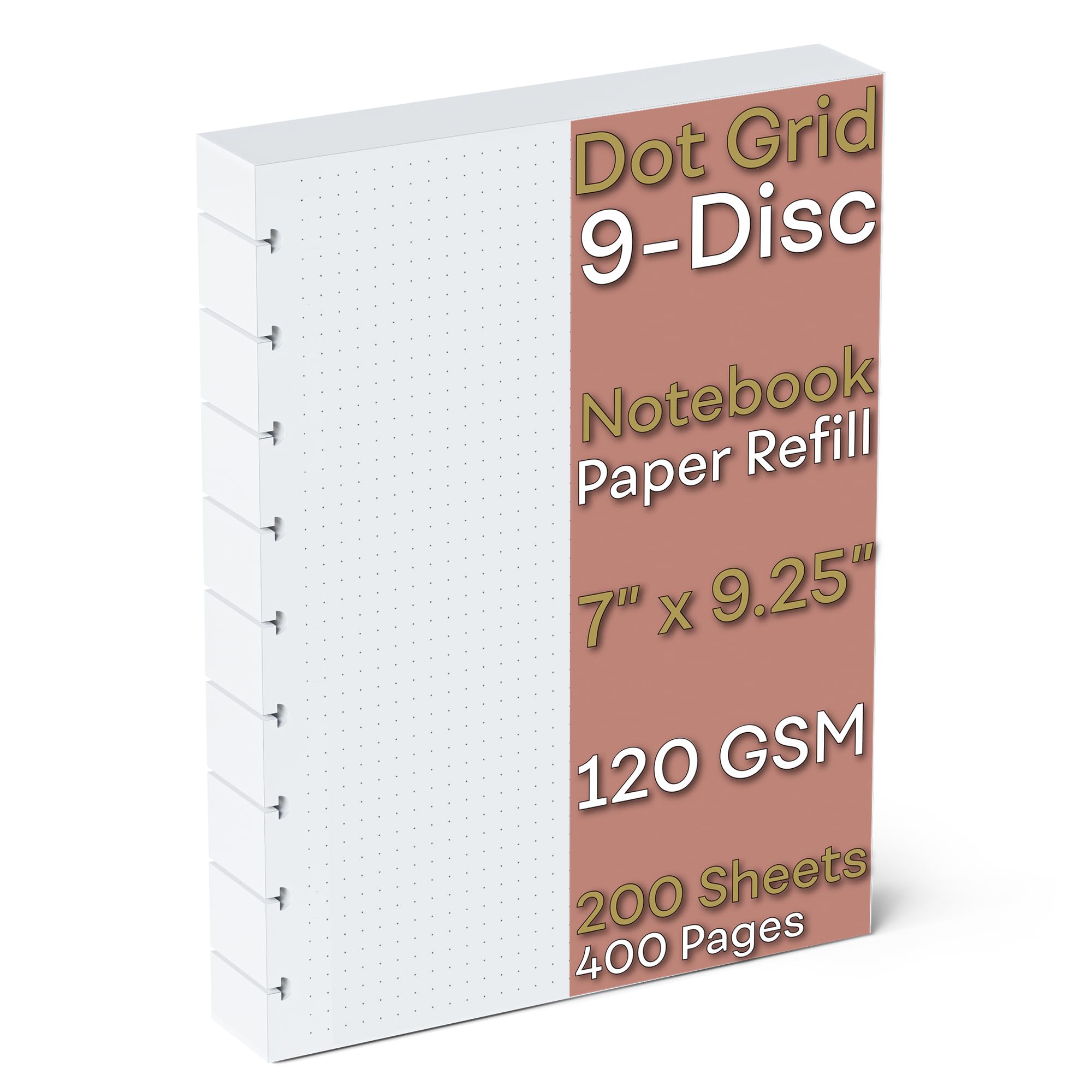 Discbound Dotted Grid Paper, 120 Gsm Refill, 200 Sheets (400 Pages), 9 Disc Pre-Punched Happy Planner Inserts, Loose Leaf, White