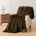 Vessia Flannel Fleece Throw Blanket, 300Gsm Cozy Brown Stripe Throw Blanket For Couch, Sofa And Bed, Warm And Soft Chocolate Mic
