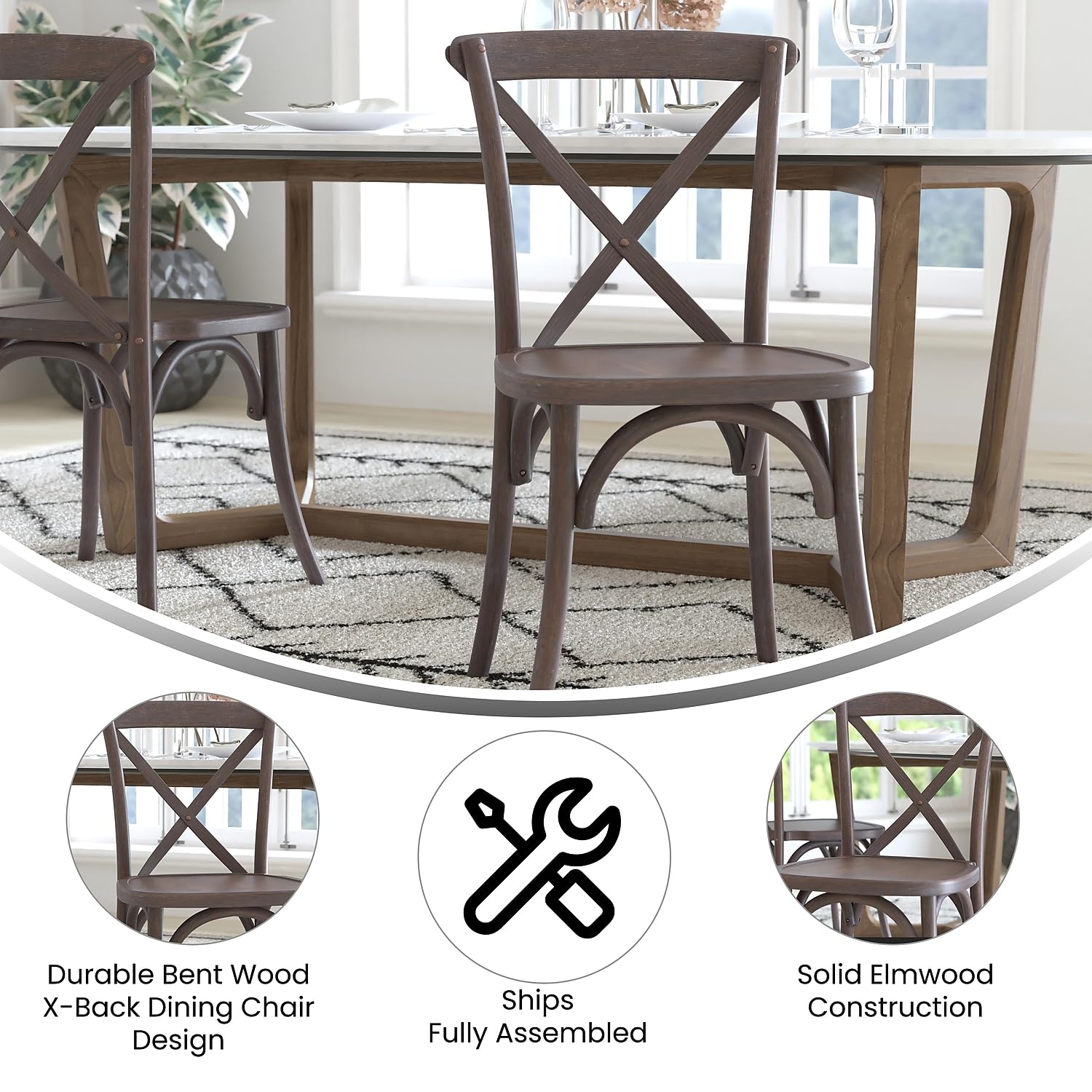 Flash Furniture Advantage Gray Wash Dark Driftwood X-Back Chair