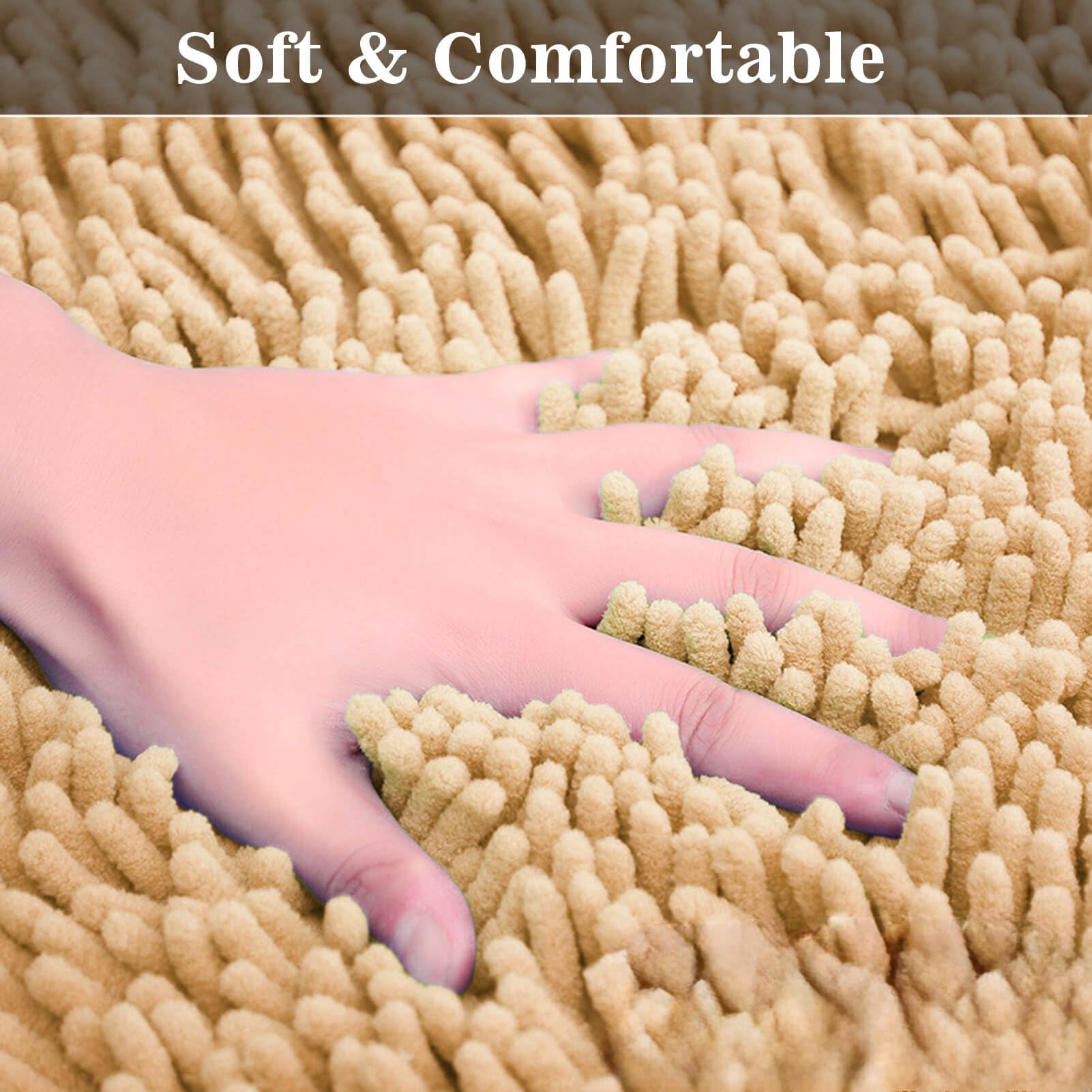 Eanpet Half Round Bath Mat, Non-Slip Beige Chenille, Water Absorbent, Ultra Soft, Washable, 19.6" x 31.5"