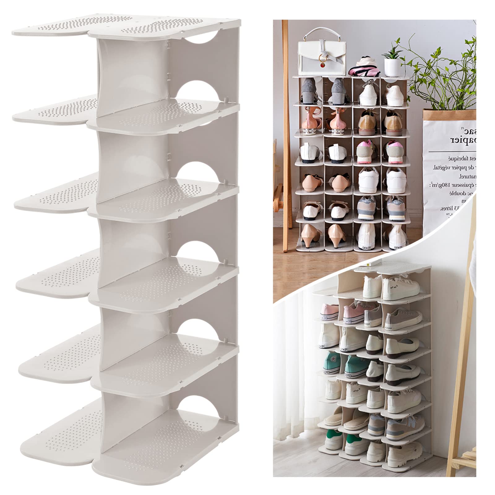 Acpop 6-Tier Shoe Rack Storage Organizer, Adjustable Shoe Shelf, Free-Standing Space Saving Shoes Storage Stand For Entryway, Ha