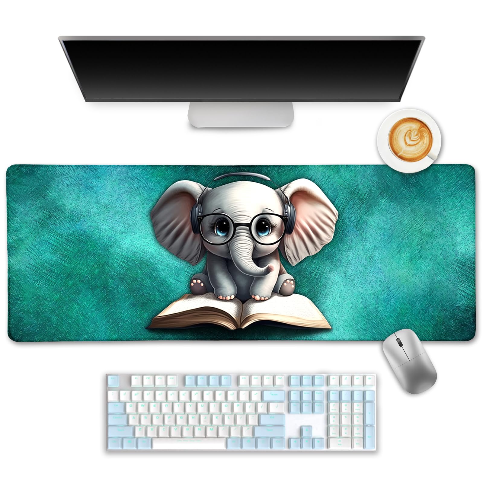 Limkrian Elephant Mouse Pad, Large Extended Non-Slip Gaming Mat For Desk, Cute Keyboard And Mouse Pad For Computer, Laptop, Offi