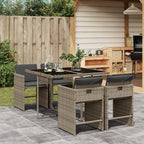 vidaXL Patio Dining Set - 5 Piece Gray PE Rattan Set with Cushions, Foldable Chairs, Compact Storage for Garden, Deck, Backyard