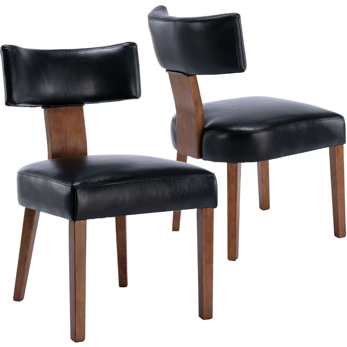Bestano Modern Dining Chairs Set Of 2, Comfy Upholstered Side Chairs With Wood Legs, Pu Leather Dining Chairs With Curved Wingba