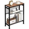 Narrow Side Table for Small Space, 3-Tier Small End Table with Magazine Holder,Slim Nightstand with Wire Shelf, Skinny Bedside T