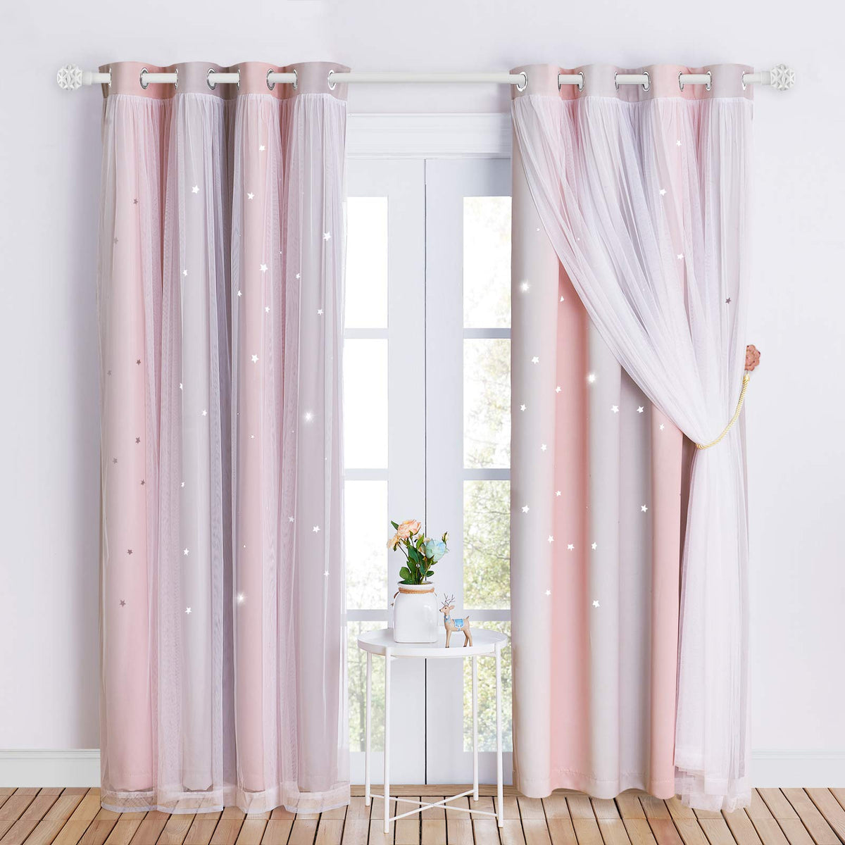 Nicetown Blackout Curtains For Baby Nursery, Sheer Curtains Light Block Window Panels Mix & Match Modern Living Room Decor, Star