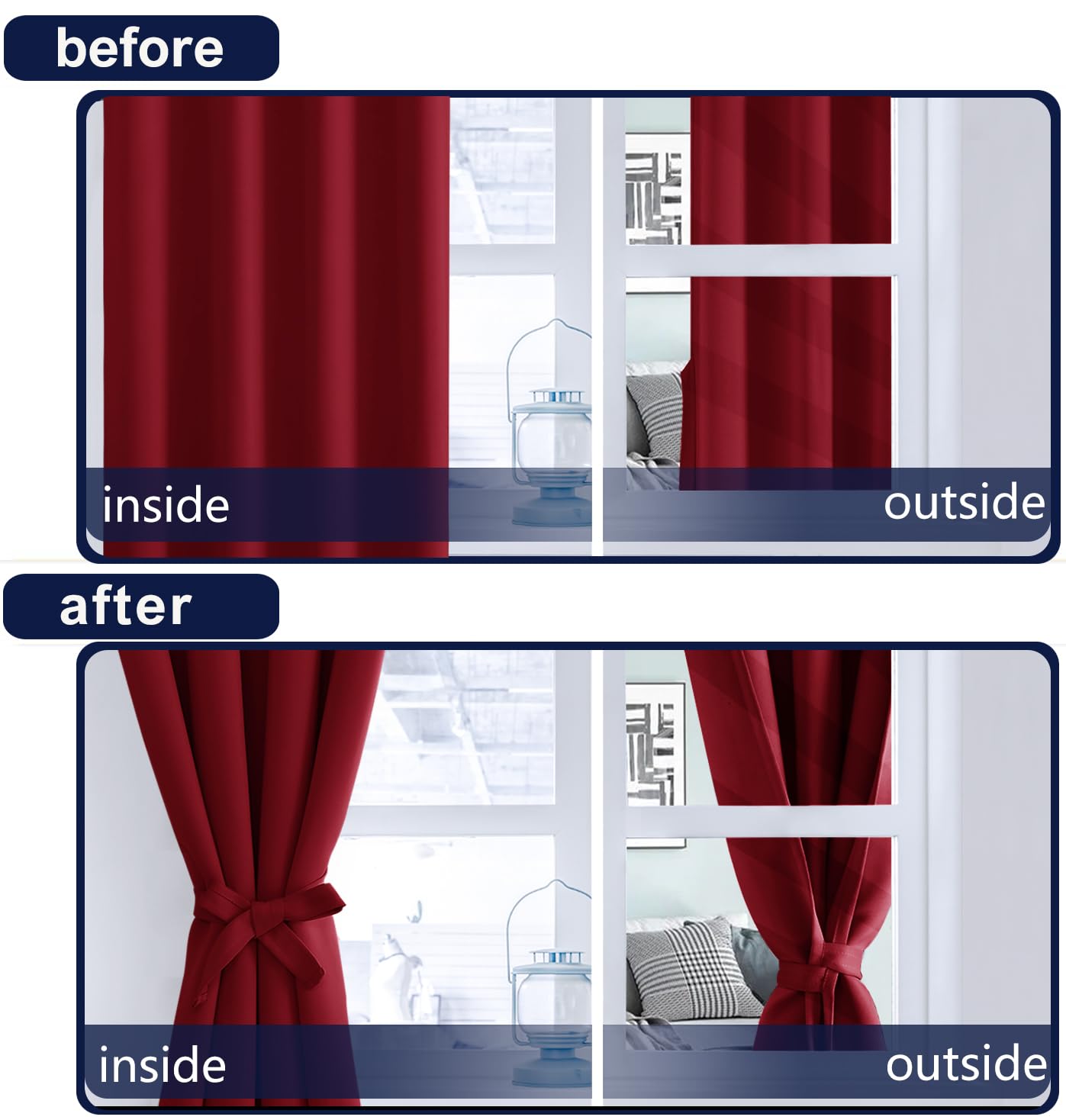Hiasan Short Red Blackout Curtains 36 Inch Long, Bathroom Small Window Curtains Rod Pocket & Back Tab Thermal Insulated Christma