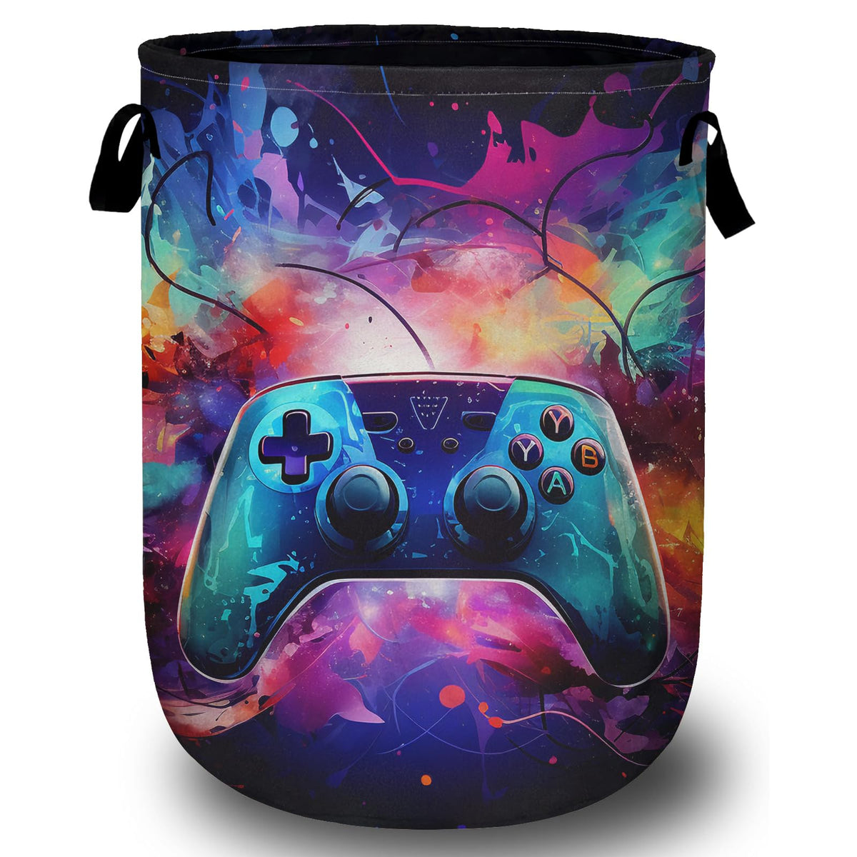 Gamepad Neon Ligh Laundry Basket, Laundry Hamper Collapsible Oxford Cloth with Handle Clothes Storage Bin for Bathroom Laundry R